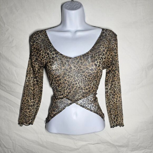 Vintage y2k wet seal cheetah print mesh sheer 3/4 sleeve top - Picture 1 of 4